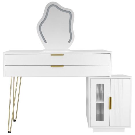 Coiffeuse LED blanche, extensible, miroir, moderne, sans tabouret