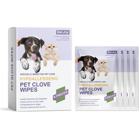 Gants de nettoyage et de toilettage pour animaux, élimination des odeurs sans bain, lingettes/gants de nettoyage et d'entretien quotidiens – 8 pièces (1/5)