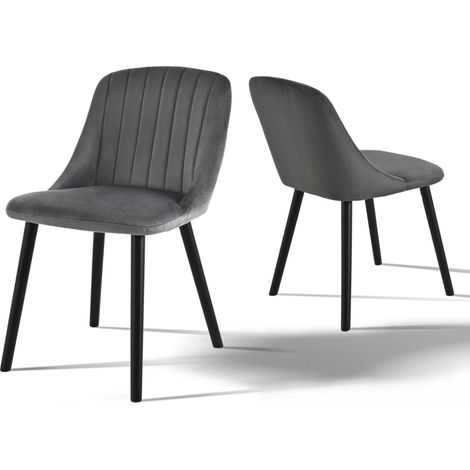 Goeurvant Chaises de salle à manger modernes avec coussin d'assise épais, dossier ergonomique et pieds en bois, Style et confort réunis - Lot de 2 - Gris foncé, pieds noirs - Velours