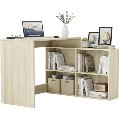 Dmora - Schreibtisch Arros, Mehrzweckschreibtisch, Bürotisch für PC, Eckschreibtisch, 112x101 h77 cm, Eiche und Weiß