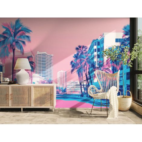 Papier peint Ville – Miami rétro pastel - 150 x 250 cm (1/2)