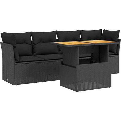 Maison Exclusive - Set Divani da Giardino 5 pz con Cuscini in Polyrattan Nero (1/3)