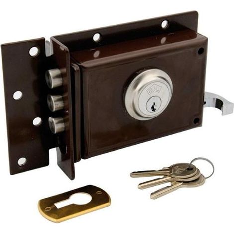 JIS cerradura 231 12 izquierda pintada , Cerradura 231 de sobreponer serie SansonCilindro fijo de 51mm. Picaporte y tres pestillos de acero inoxidable con dos vueltasPintad (1/8)