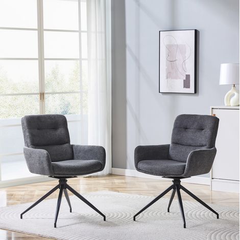 Set de 2 sillas de comedor giratorias 360°, tejido gris oscuro, metal negro HAVRYA (1/5)