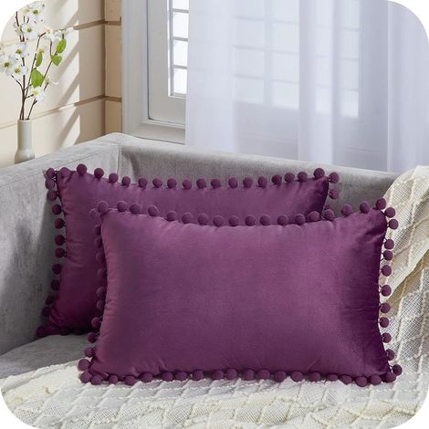 Kissenbezüge, rechteckige Kissenbezüge im Boho-Stil, lila, 30,5 x 50,8 cm, weicher Samtkissenbezug, 30 x 50 cm, mit verdecktem Reißverschluss für Sofa, Sessel, Wohnzimmer, L (1/5)