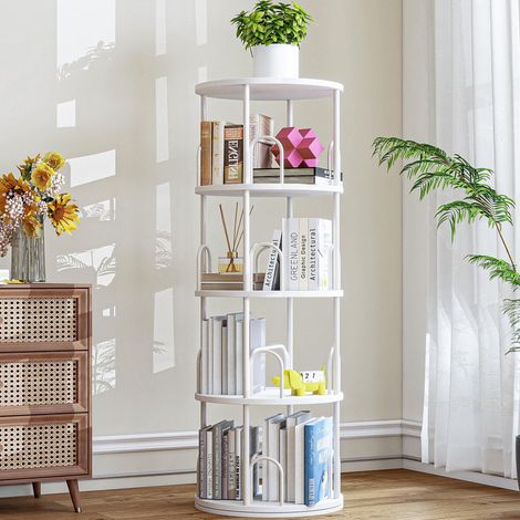Étagère rotative blanche à 4 niveaux pour enfants, petite étagère d'angle étroit pour enfants, tout-petits, bibliothèque pour jouets, étagères blanches pour chambre à coucher, salon, bureau, cuisine (1/5)
