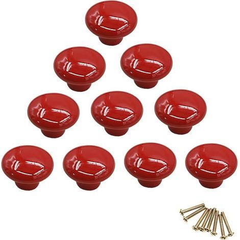 Rouge Poignées et Boutons de tiroir ceramique poignée de Meuble Porte Bouton pour la Chambre des Enfants Pack de 10 (Vient avec des vis) (1/5)