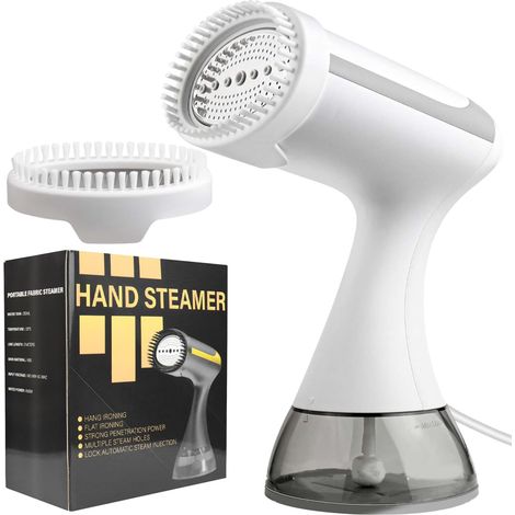 2-in-1-Bügeleisen und Dampfgarer mit 1500 W schnell aufheizender Keramikplatte und Dampfdüse – Hand-Dampfglätter für Kleidung für Zuhause, Wohnmobil, Auto und gewerbliche Nutzung, Weiß