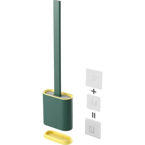 Brosse WC, Brosse Toilettes WC en Silicone pour Profondeur avec Manche en Plastique antidérapant, Brosse Toilette Murale pour la Toilette de la Salle de Bain-vert (1/5)