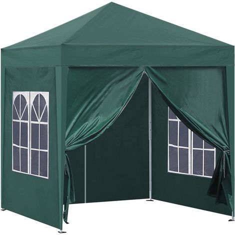 Tonnelle de jardin 3 x 3 m imperméable avec 4 panneaux latéraux et sac de transport, tonnelle pour mariage,Vert (1/5)