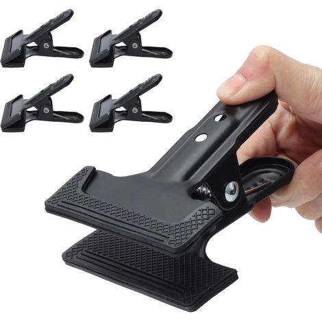 Pinces à Ressort, Grande Ouverture 5 cm, Lot de 4, Serre-joints en Plastique Noir pour Studio Photo Musique Menuiserie Bricolage (1/5)