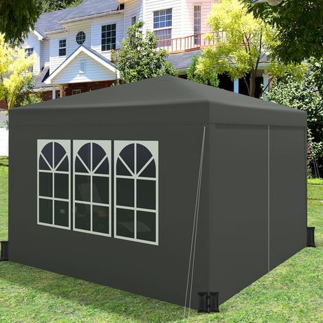 WOLTU Pavillon 3x3m Faltpavillon mit 4 Seitenteilen und 4 Sandsäcke, Pop Up Partyzelt Gartenpavillon wasserfest UV-Schutz höhenverstellbar, mit Tragetasche, Grau (1/5)