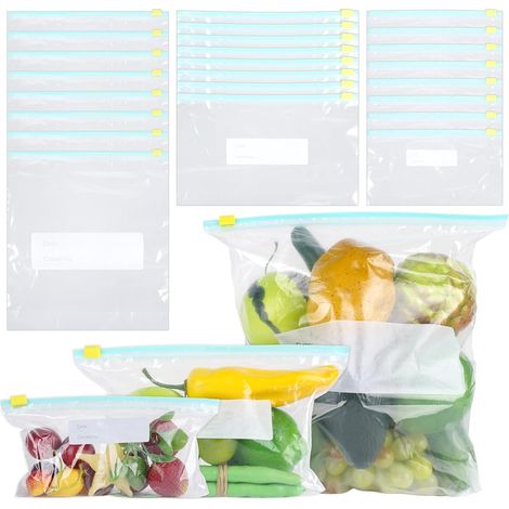 45 Pack Reusable Freezer Bags Zipper Freezer Bags for Vegetables, Meat, Bread, Milk, Snacks - 20 Small, 15 Medium and 10 Large (1/5)