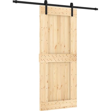 Sliding Door Natural and Black 85 x 210 cm Solid Pine Wood vidaXL (1/5)