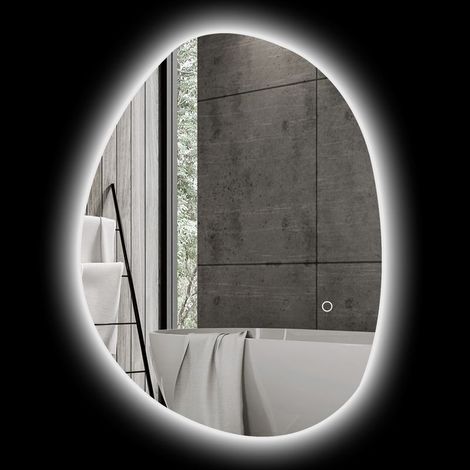 Miroir de Salle de Bain Asymétrique LED 70 x 50 cm - 3 couleurs, anti-buée, montage mural avec interrupteur tactile (1/5)