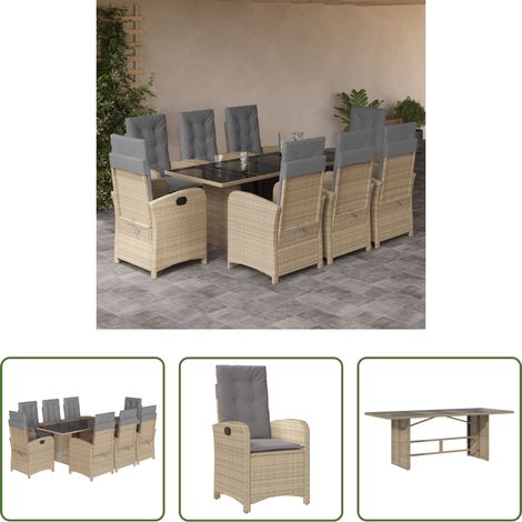 vidaXL Gartenessgruppe -  9-tlg. Garten-Essgruppe mit Kissen Beigemischung Poly Rattan (1/5)