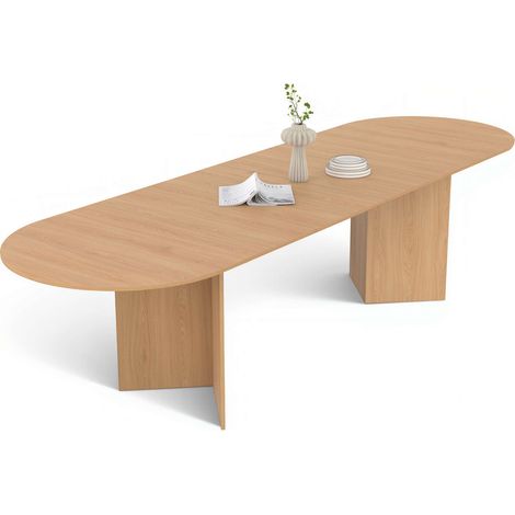 Ausziehbarer ovaler Esstisch MARTHE 6-12 Personen Holz in Buchenoptik 200-300 cm (1/5)