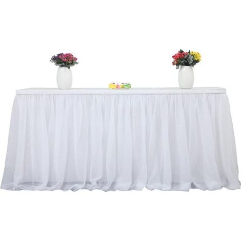 Jupe de Table Douce, Nappe Transparente Extra Longue, Nappe Rectangulaire pour Mariage, Table de Réception, Table de Réception, Fête D'anniversaire, Gâteau,(183x75cm /6x2.5ft-Blanc)