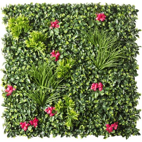 Easycloture – Mur végétal artificiel 1m x 1m – Résistant aux UV et à l'eau – Pour jardins, terrasses et balcons – Modèle Amazone avec fleurs fuchsia
