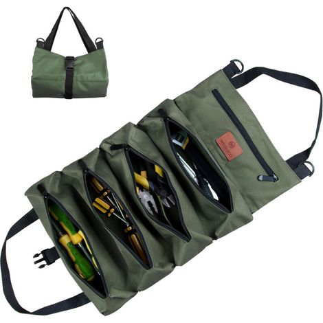Werkzeugset aus Oxford-Gewebe, 47 x 28,5 cmWerkzeugtasche für FahrwerkskomponentenKompatibel mit HeimwerkerwerkzeugenGrüne Tarnung