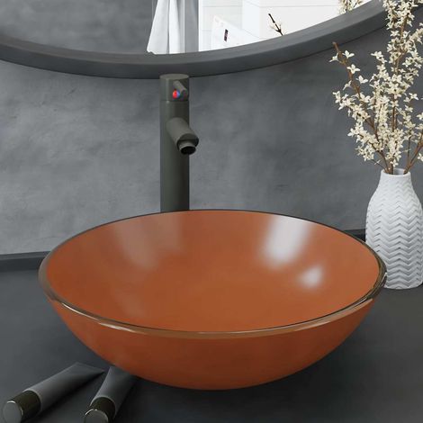 Lavabo de bain-Vasque avec robinet et drain à poussoir Verre trempé 669143 (1/5)