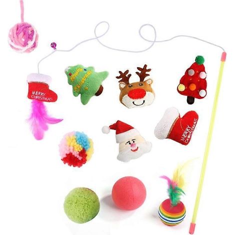 Jouets pour chat Noël : recharges de baguette avec boules en fourrure, set de 11 pièces de remplacement pour accessoires de canne. (1/4)