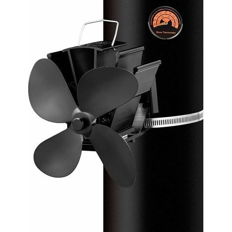 4-Blade Flue Pipe Stove Fan Heating Appliance Fixed to Wood Chimney Pipe/Wood Stove/Fireplace Black (1/5)