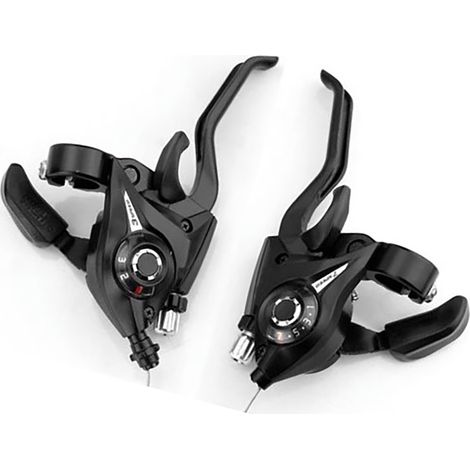 Brems- und Schalthebel für 21-Gang-Fahrräder mit Geschwindigkeitsanzeige. Einfach zu montierende Aluminium-Fahrradteile für Rennräder, Mountainbikes und Falträder. (1/5)