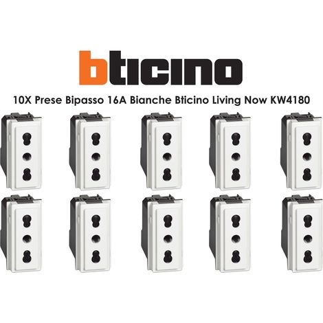 Kit 10 Prese bipasso Bianca 16A Living Now BTicino KW4180