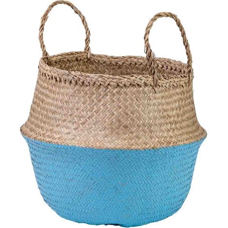 Capazo con asas natural, azul, D35x30/46h cm