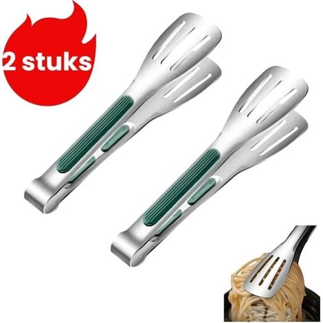 Pinces de cuisine en acier inoxydable (2 pièces) - Pinces pour barbecue domestique - Pinces pour barbecue professionnel - Pinces (1/5)