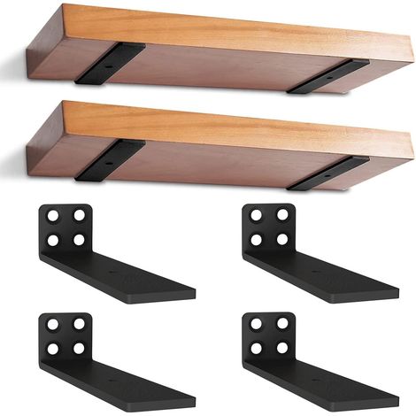 Lot de 4 Supports D'étagère Flottants de 12,7 cm, Supports D'étagère Robustes, Supports d'étagère Industriels avec Vis pour Bibliothèque Salon Chambre (Noir) (1/4)