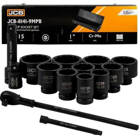 Schlagschraubersatz JCB 15-tlg. 1" 12 Bits (36-80mm)