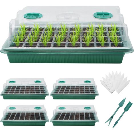 Seedling Tray, Set of 5 Seedling Trays 200 Cells Mini Greenhouse Plant Germination Trays with Transparent Lids/Adjustable Window, for Plants Seeds Greenhouse Germination (1/5)