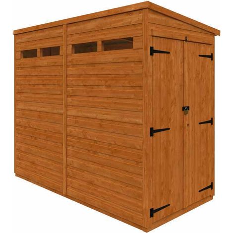 8x4 Flex Pent Security Doubel Door 12mm Flex - L238.8 x W115 x H203 cm - Solid Wood/Softwood/Pine - Burnt Orange