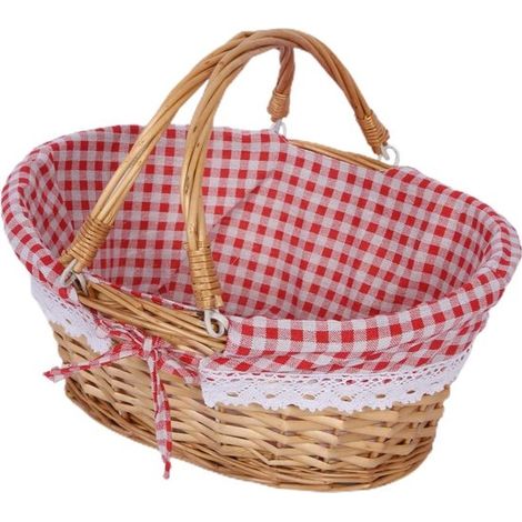 Picknickkorb, geflochtener Weidenkorb mit Griff, tragbare Aufbewahrung für Strand, Garten, Badezimmer, als Dekoration für Zuhause, 45 x 30 x 16 cm
