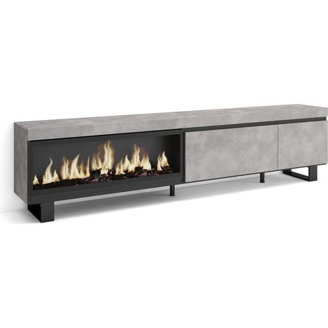 Skraut Home - Mobile TV Soggiorno, Ampio spazio a disposizione, 237x57x35 cm, TV di grande formato, Camino elettrico XXL, Design industriale, Stile moderno, Grigio Cemento (1/5)