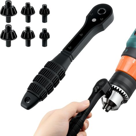 Clé de Mandrin à Cliquet 3-en-1 pour Perceuse, Tête Magnétique (10/13/16mm) avec 6 Têtes de Rechange, Compatible Perceuses et Outils Électriques, Idéal Atelier Bricolage (1/5)