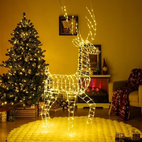 COSTWAY Renna di Natale Luminosa da 186 cm, Luci Natalizie a Forma di Renna con 300 Luci LED Bianco Caldo, Decorazione Natalizia per Giardino, Cortile e Prato (1/5)
