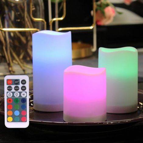 Bougies LED sans flamme à changement de couleur avec télécommande, fonctionnant sur piles pour une utilisation intérieure et extérieure, lot de 3 (1/5)