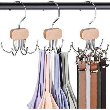 Trois porte-manteaux rotatifs à 360°, crochets multifonctionnels, étagères de rangement pour vêtements, adaptés aux ceintures, cravates et foulards. (1/5)