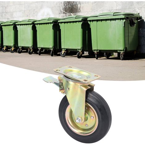 Roulettes pivotantes en alliage de 8 pouces avec frein pour chariots, camions à ordures et établis (440 LBS) (1/5)
