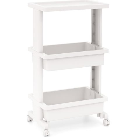 Carrello a 3 piani con piano d'appoggio e ruote bloccabili Bianco (1/5)