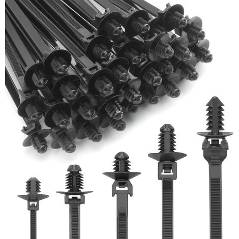 150 Stück Push-Montage Kabelbinder, 5 Arten, Nylon, Schwarz, für Auto & Haushalt (1/5)