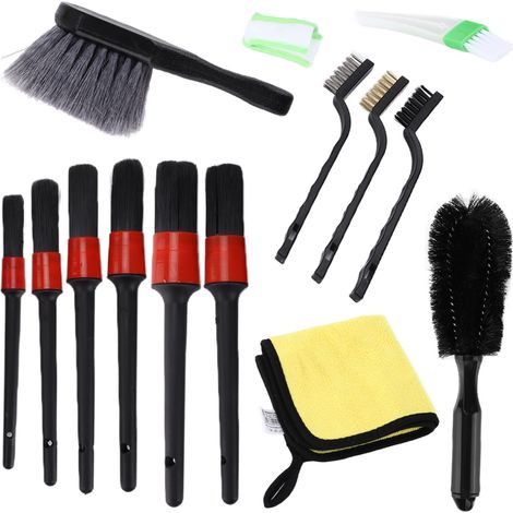 Kit de 14 brosses de nettoyage automobile en microfibre pour le nettoyage des roues, de l'intérieur, du tableau de bord et du moteur (1/5)
