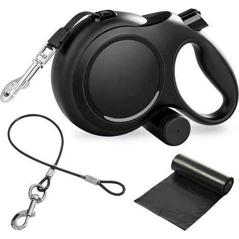 Laisse rétractable pour chien 8 m : anti-enchevêtrement à 360° - Laisse enroulable anti-morsures pour chiens avec support de sac à déjections canines et câble en acier - Laisse enroulable (1/5)