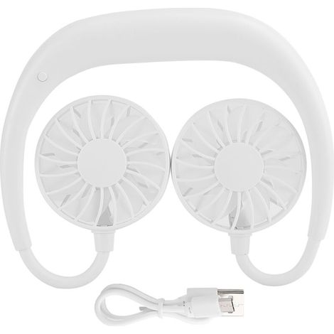 Ventilateur de cou portable mini rechargeable USB 3 vitesses style pendentif blanc pour bureau