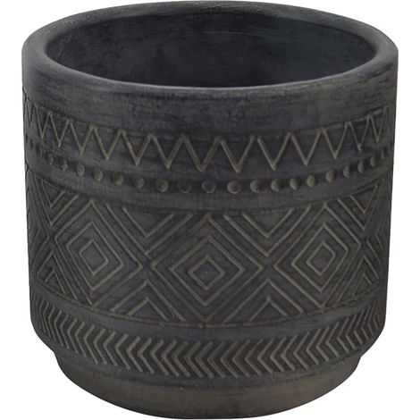 Vaso tondo piccolo da giardino in fibra di argilla decorata nera 13x13x12 cm Camelia