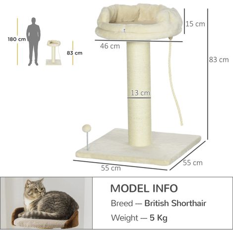 Cat Tree, with Sisal Wrapped Scratching Post - Cream