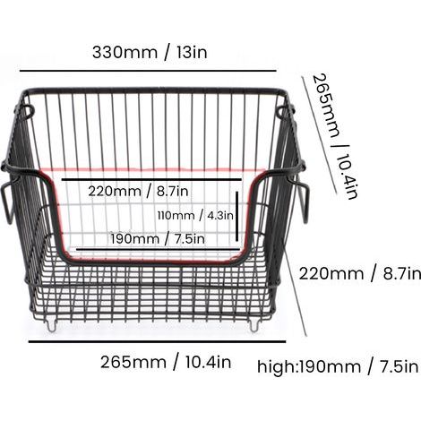 Ortviai Panier de rangement pour congélateur en métal noir empilable 33 x 26,5 x 22 cm – idéal pour viandes et fruits (1/4)